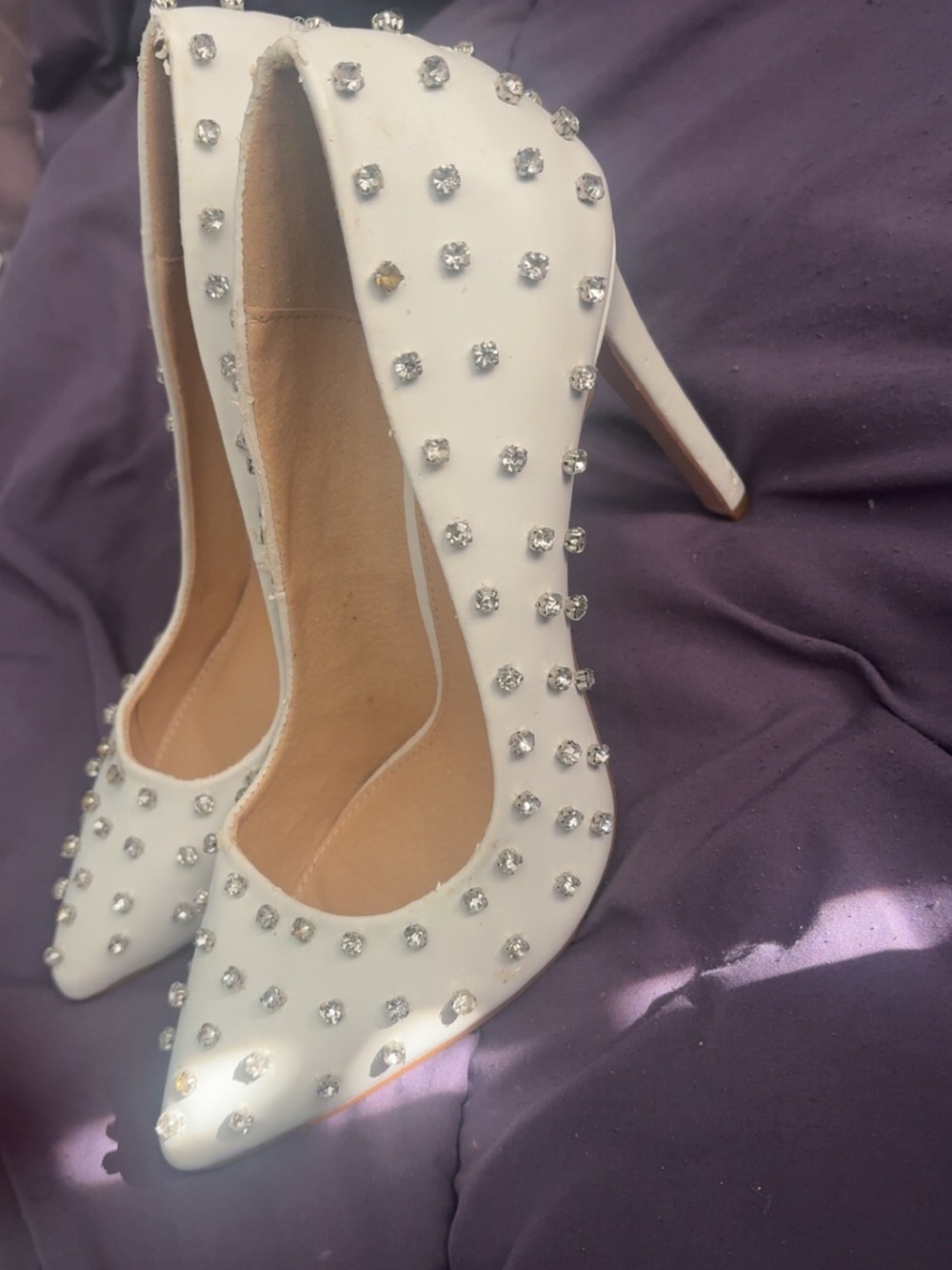 Elegant White Crystal-Embellished Stiletto Pumps